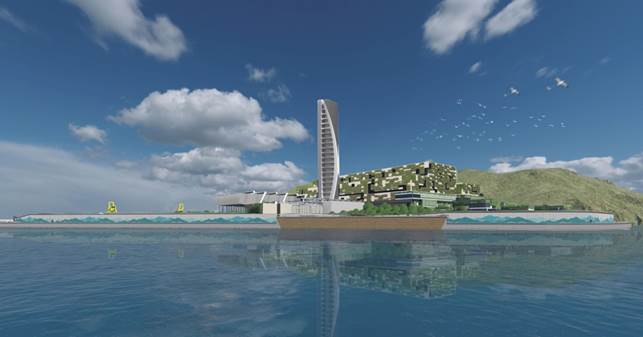 A body of water with a tower in the distance
Description automatically generated with medium confidence