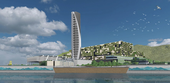 A tall building next to a body of water
Description automatically generated with medium confidence